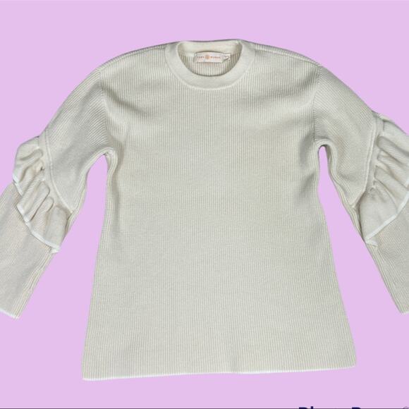Tory Burch Ruffle Bell Sleeves Sweater Cream Ivory Designer - Picture 2 of 10